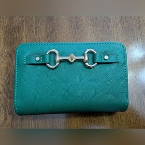 Anne Klein Dusty Green Horsebit Compact Zip Wallet